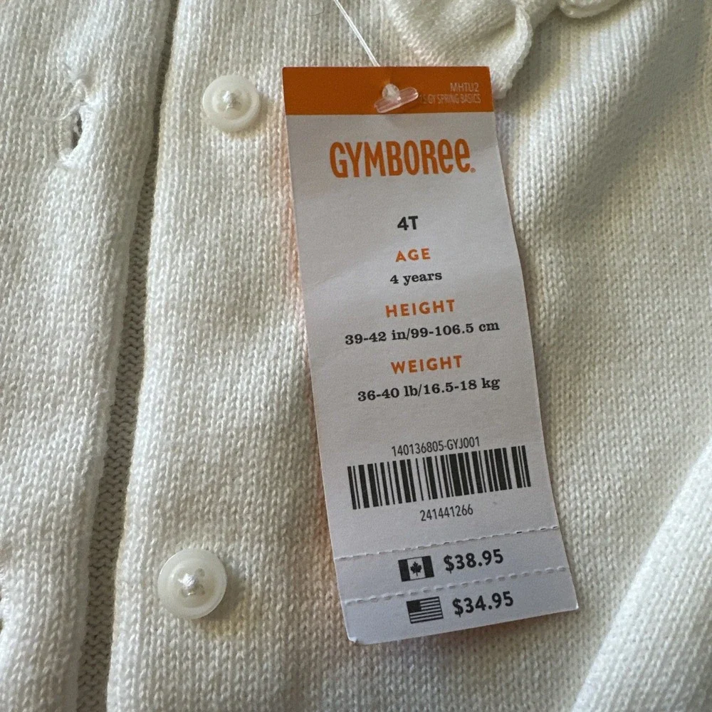 NWT Gymboreee White 100% Cotton Cardigan Sweater With Bows Size 4‎ Toddler